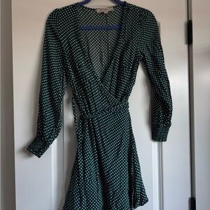 LOFT Dark Green Polka Dot Long Sleeve Dress